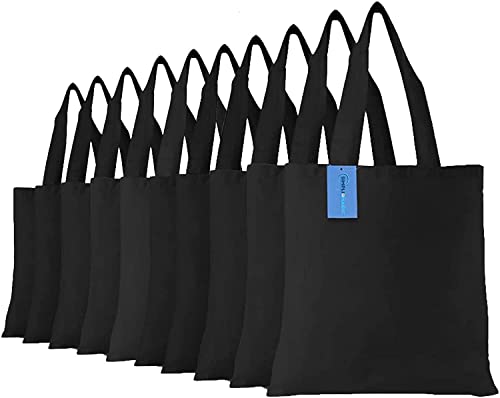 Simpli-Magic Canvas Tote Bags for Crafts,Shopping, Groceries, Books, Beach, Diaper Bag & Much More, 12 Pack, 13”x15”, Black