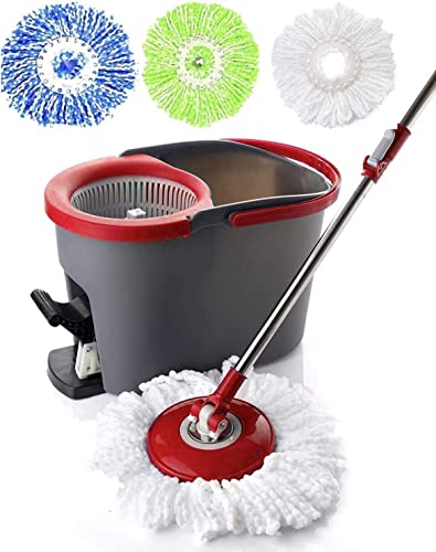 SIMPLI-MAGIC 79349 Spin Mop Cleaning System with 3 Microfiber Mop Heads, Red/GRAY,Red/Black
