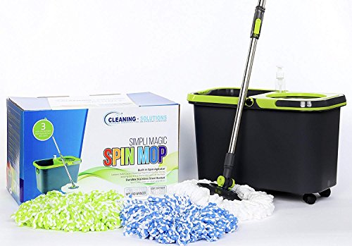 Simpli-Magic 79117 Spin Mop Cleaning Kit with Refills, Mop & Refills, Black/Green