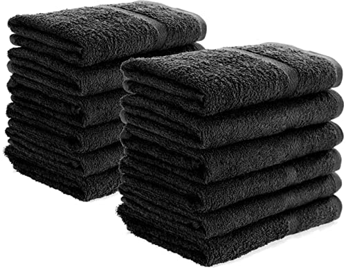 SIMPLI-MAGIC 79178 Cotton Hand Towels, 16"x27", Black, Not Bleach Proof, 12 Piece (Pack of 12, 144 Count Total)