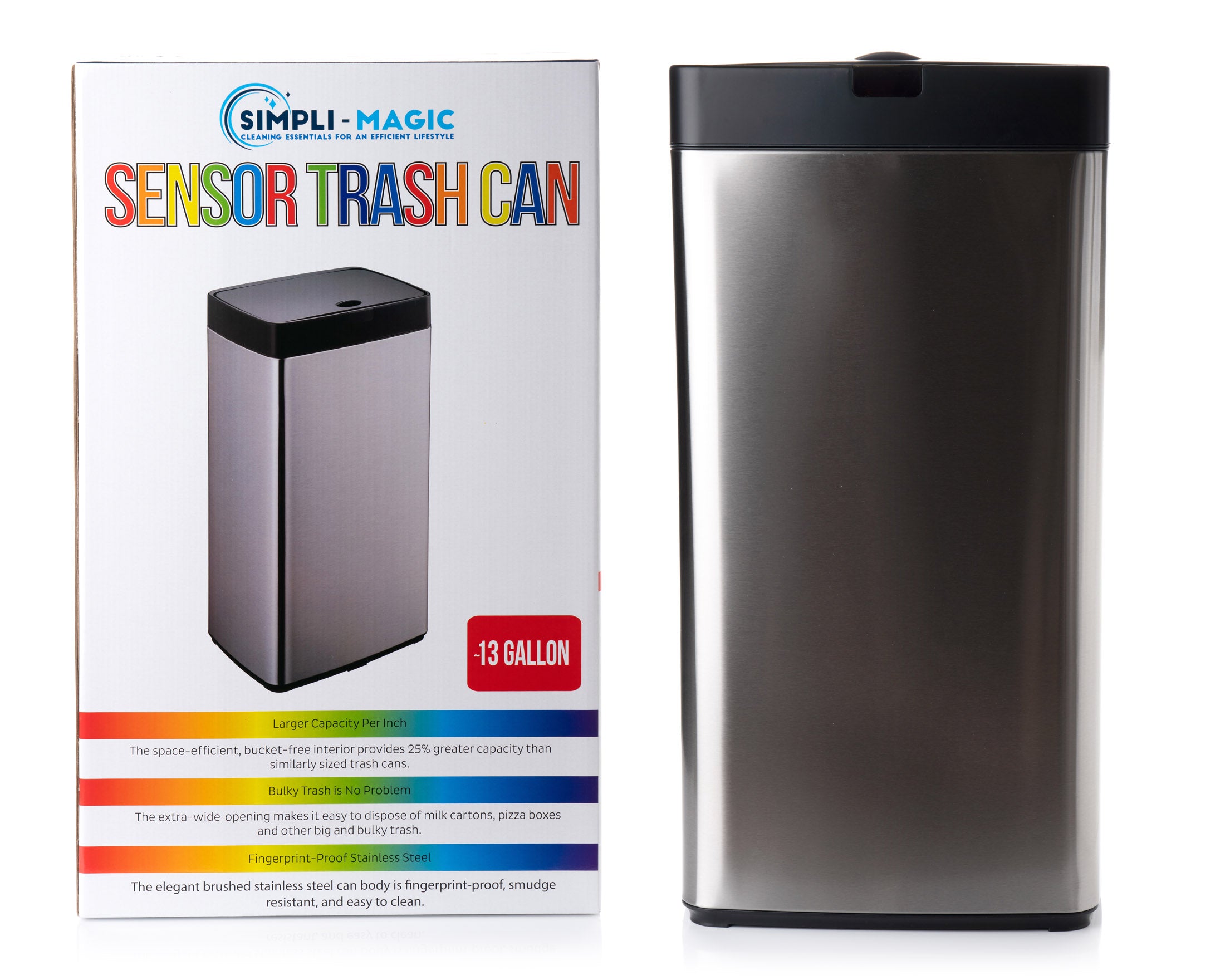 SIMPLI-MAGIC 79503 13 Gallon Touchless Sensor Trash Can, Rectangle